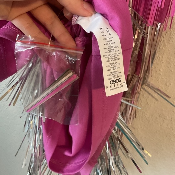 ASOS Design Cami Mini Dress with Embellished Tassels in Pink and Silver Size 0 - Picture 9 of 14